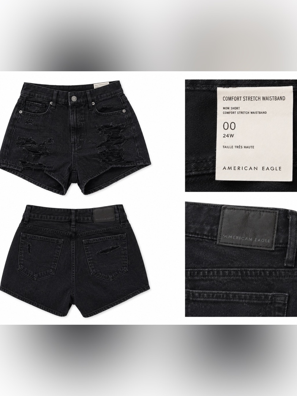American Eagle Outfitters Black Ripped Mom Jean Shorts